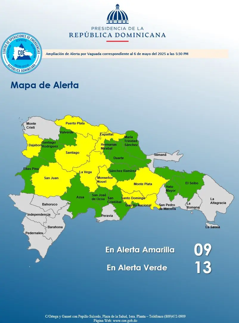 Prevén lluvias para la noche de este martes en algunas localidades del país, por incidencia de una vaguada