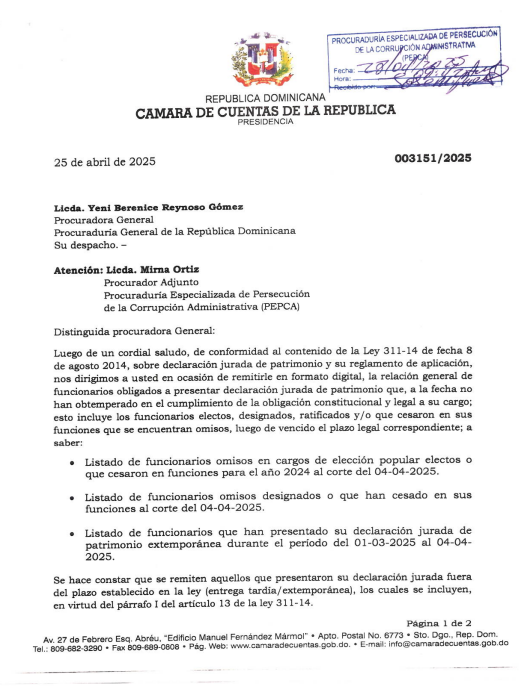 Carta sobre declaraciones juradas de funcionarios 2025.