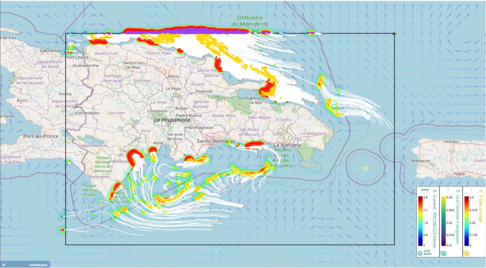 Mapa corrientes marinas Haití y República Dominicana