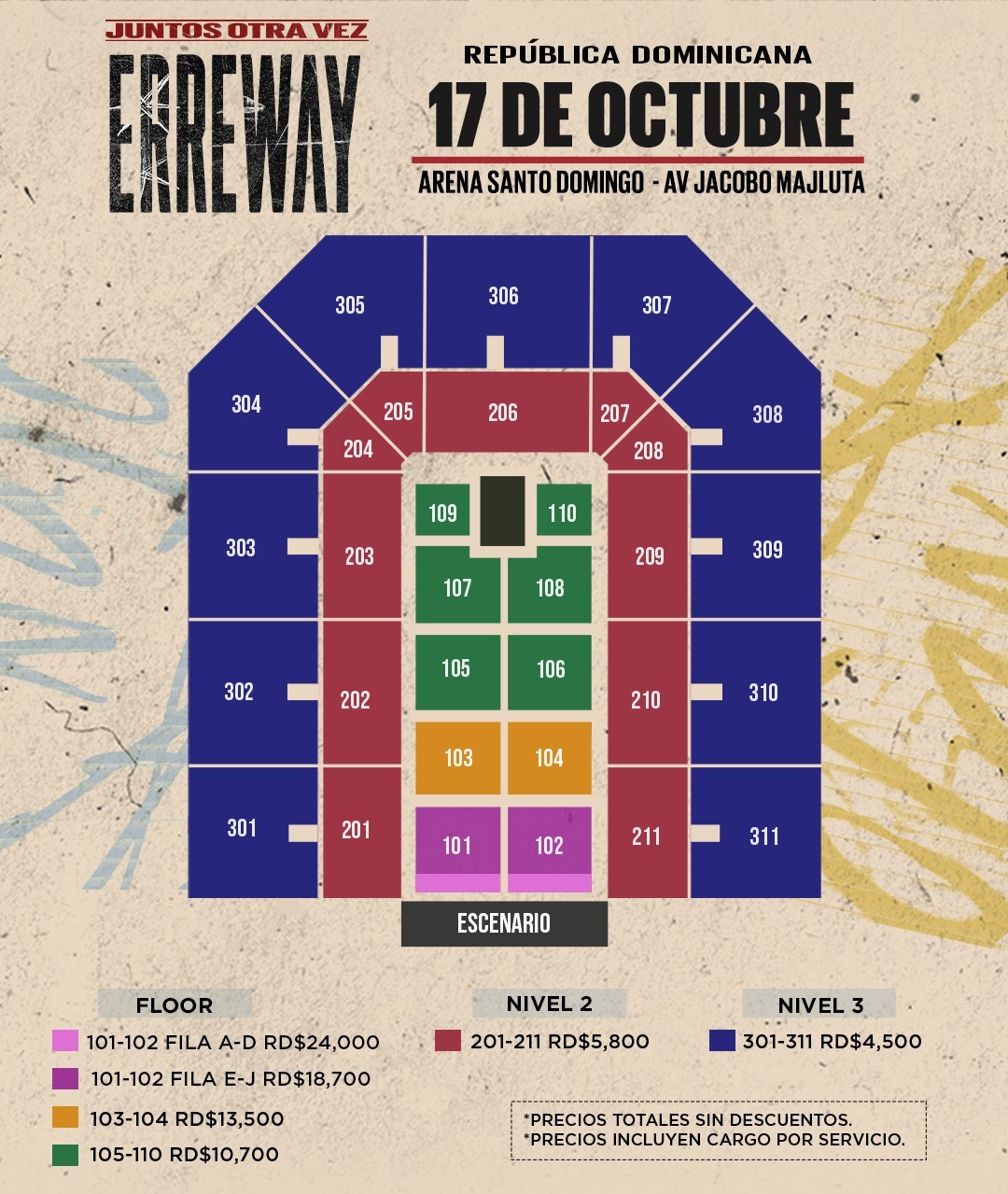 Mapa de asientos para concierto de Erreway.