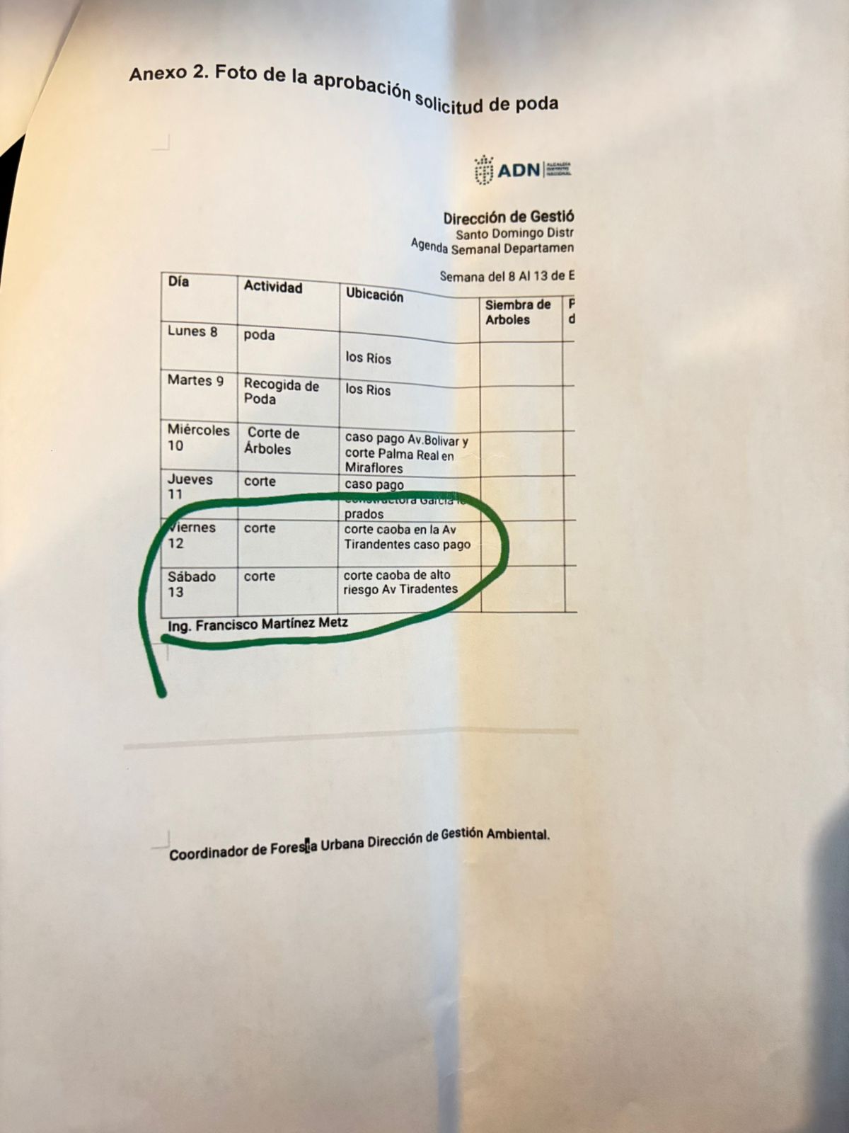 Calendario poda y corte árboles Santo Domingo.