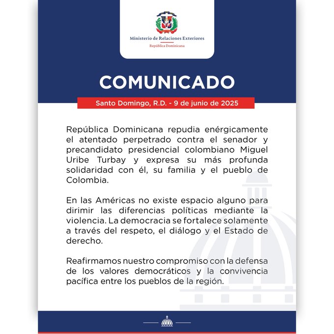 Comunicado República Dominicana repudia acto violento político.