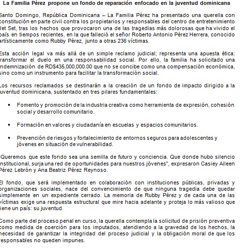Artículo sobre fondo de reparación juvenil en Dominicana.