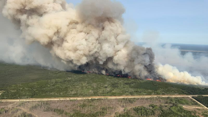 Incendio forestal con humo sobre el bosque.
