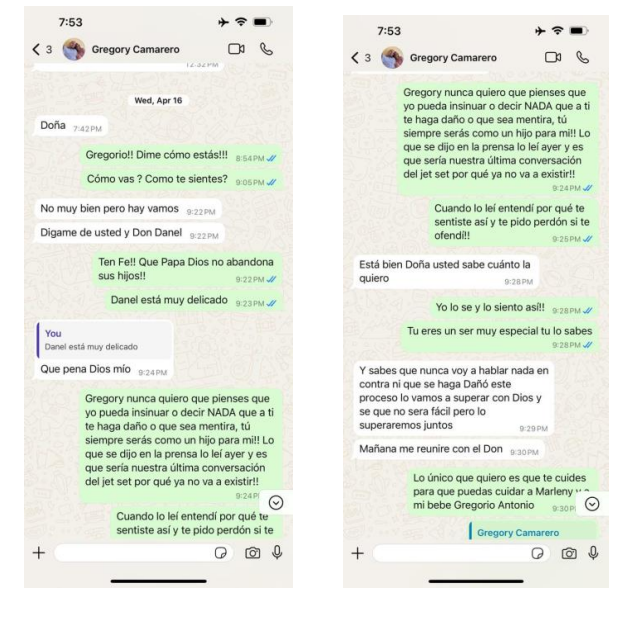 Conversación de WhatsApp entre dos personas sobre Danel.