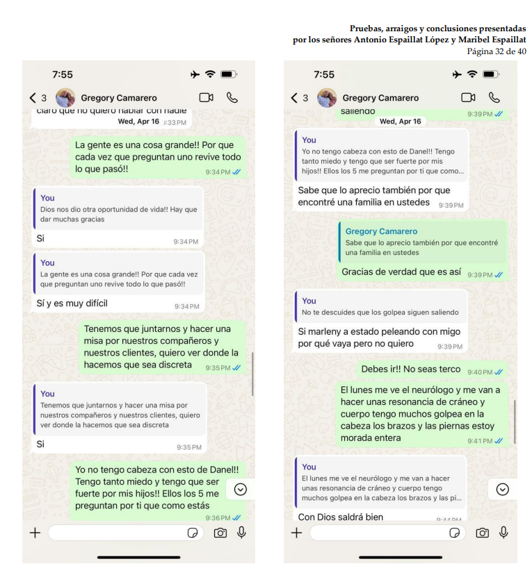 Conversación de WhatsApp con mensajes sobre preocupaciones personales.