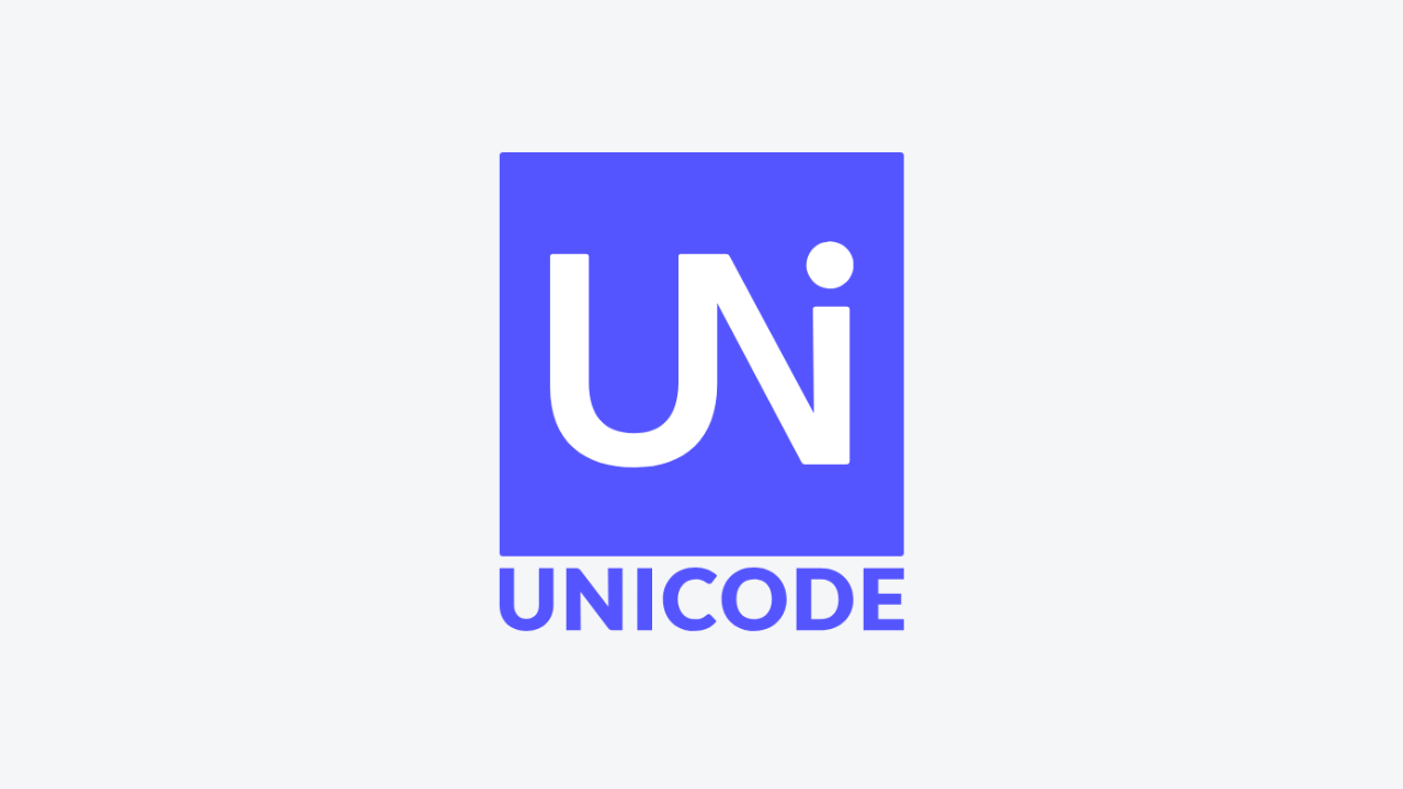 Logo azul de Unicode sobre fondo gris claro.