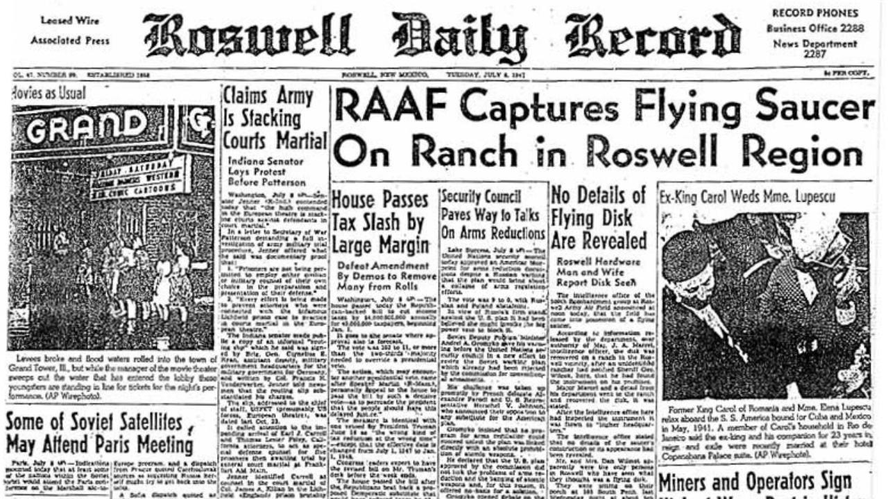 Titular sobre OVNI en Roswell, 1947.