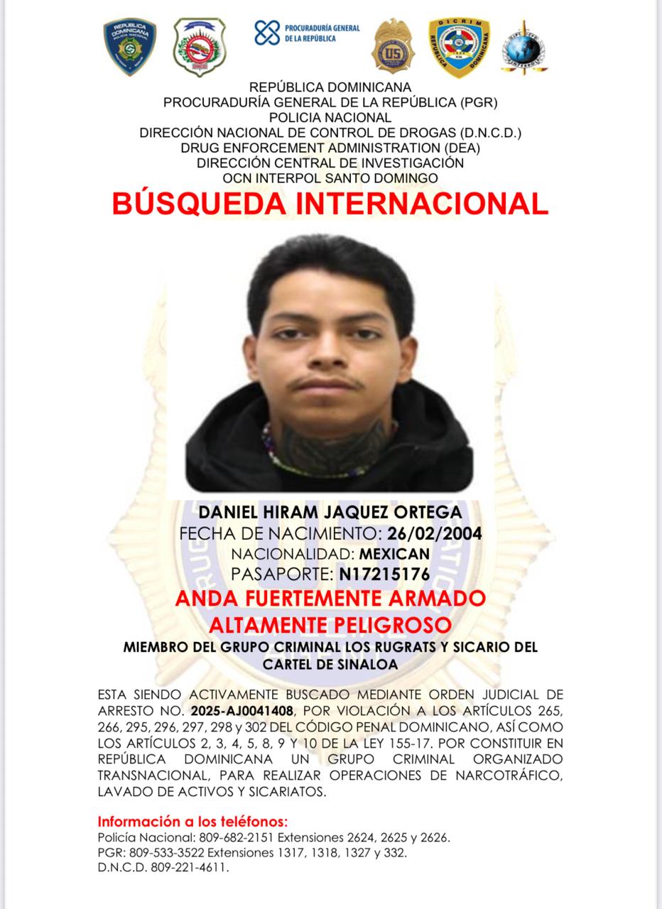 Aviso de búsqueda internacional de persona peligrosa.