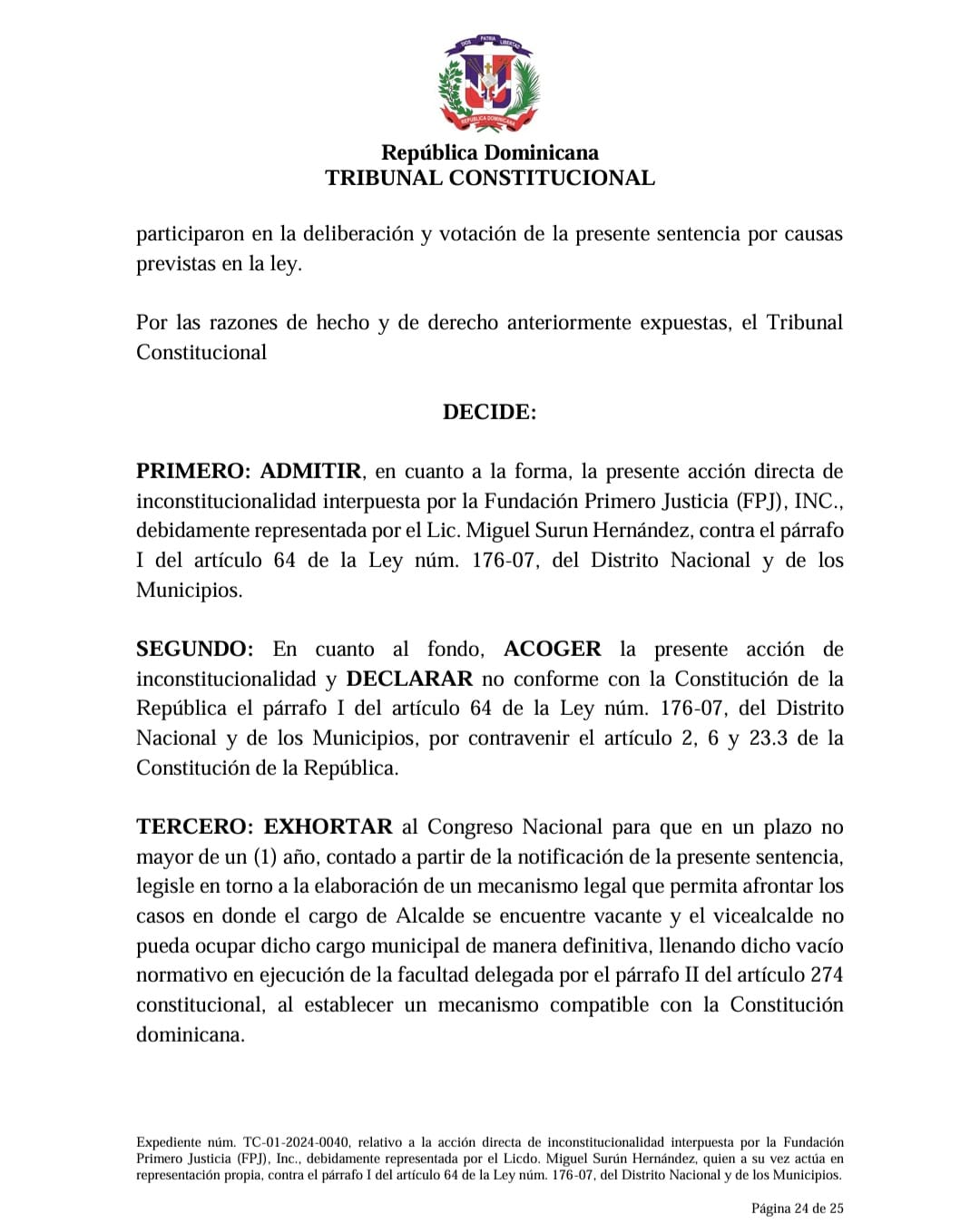 Sentencia de inconstitucionalidad en República Dominicana.