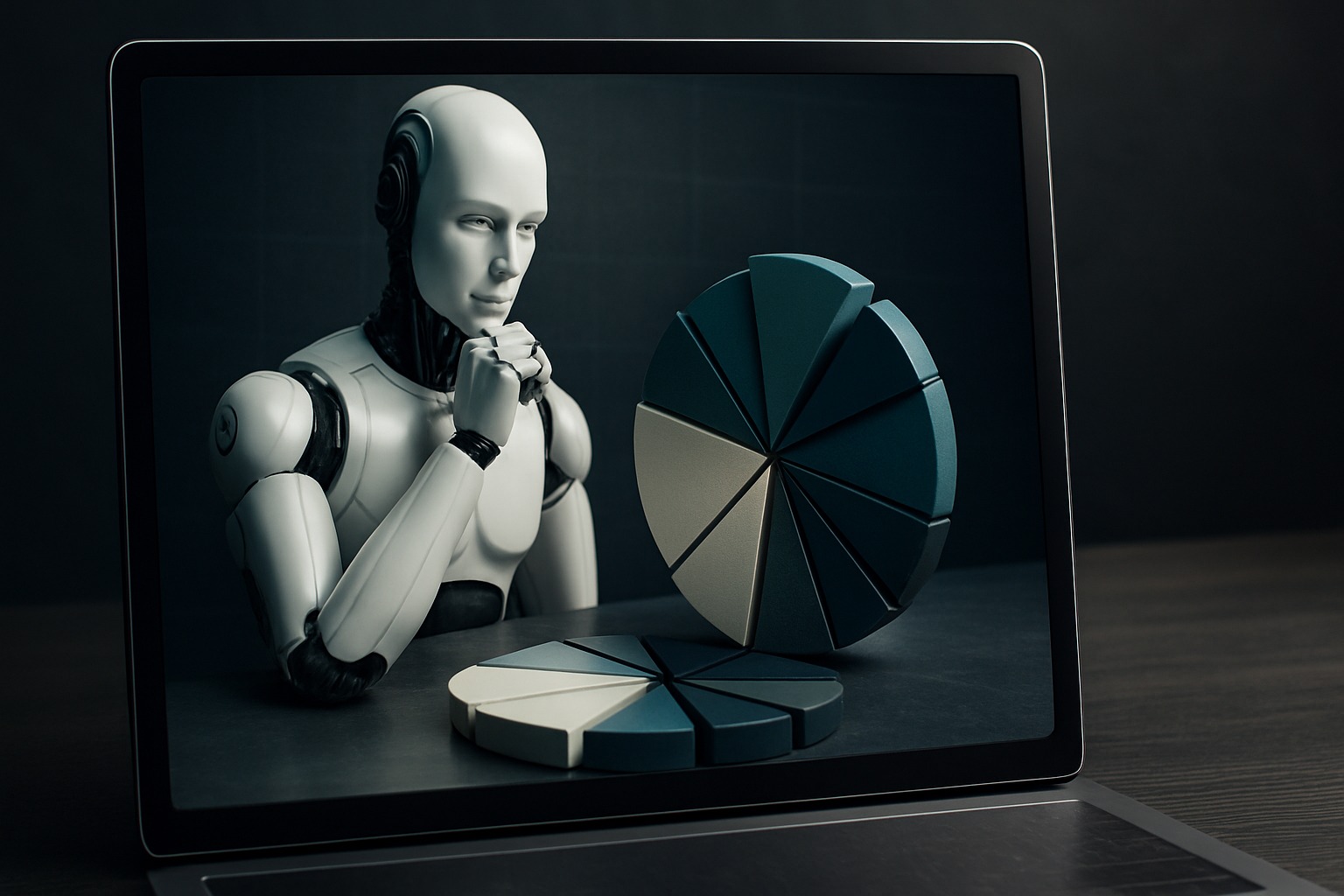 Robot analizando gráficos en laptop