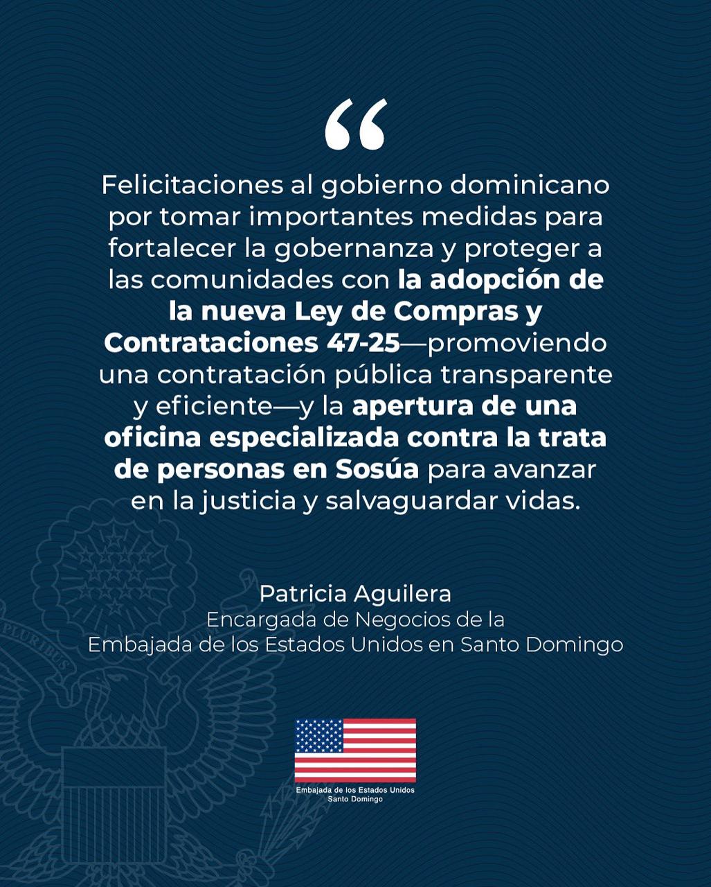 Felicitaciones al gobierno dominicano por nuevas medidas legales.